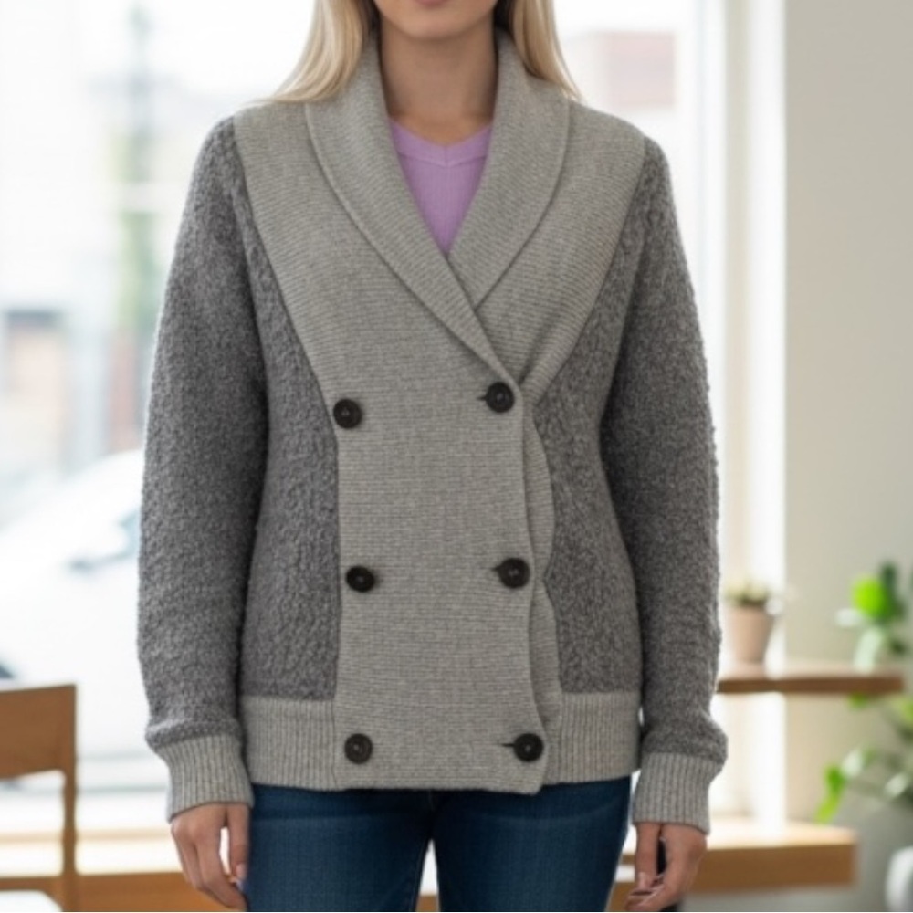 New J Crew Blokecore Academia Boiled Wool Patched Cardigan Grey SZ XS